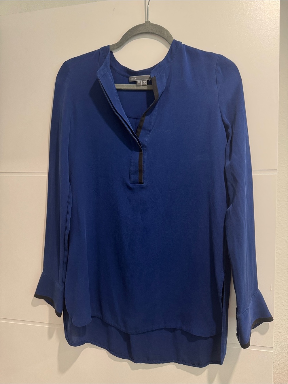 Vince Cobalt Blue Long-Sleeve Silk Blouse
